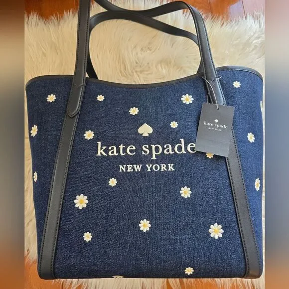 NWT- Kate Spade Denim Daisy Slide Tote (16×12×6)
